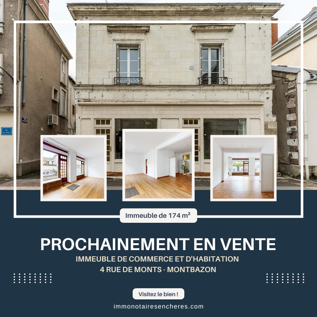 🏢 Un bien de caractère dans le cœur historique de Montbazon !

Cet immeuble vous offre :
✅ Un local commercial avec 8 mètres de vitrines
✅ Un logement sur deux niveaux avec 2 chambres, 2 salles d’eau et 1 cuisine équipée
✅ Une cour intérieure avec un puit
✅ 2 caves à vins en