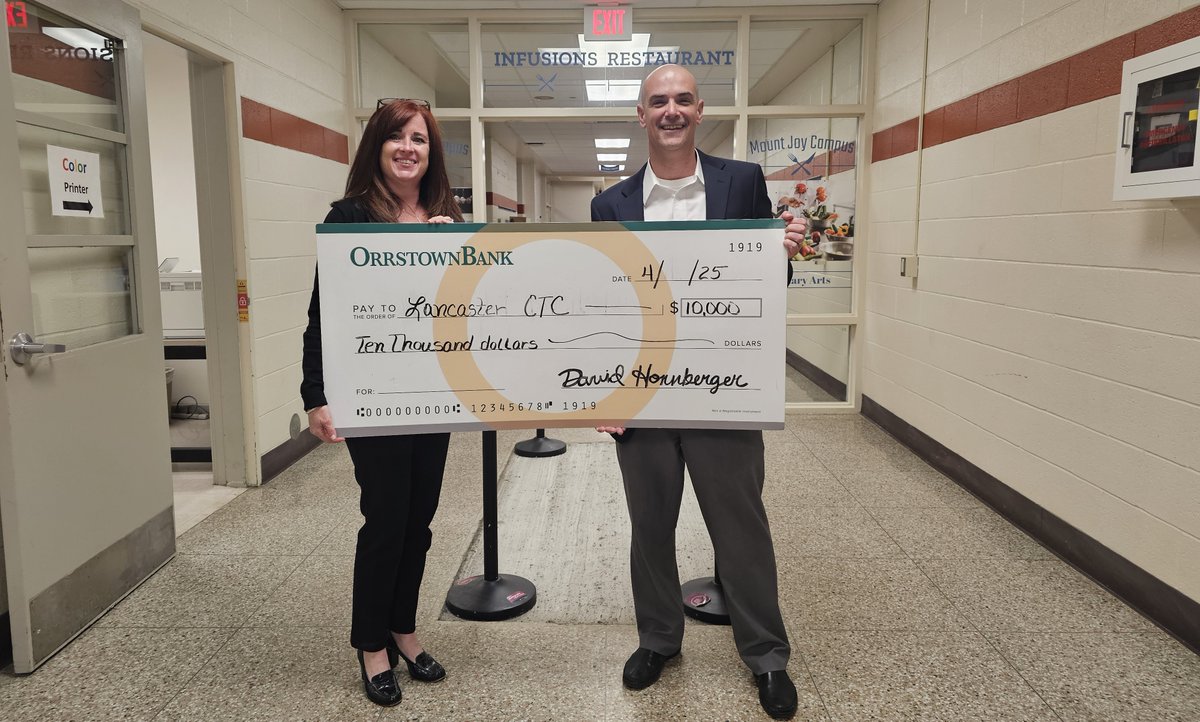 Orrstown Bank proudly supports Lancaster County Career &amp; Technology Foundation with a donation for technical education! #OrrstownBank #CareerAndTechEd #LancasterCTC #WorkforceDevelopment #CommunityImpact #CorporateResponsibility #SkilledTrades #InvestInEducation