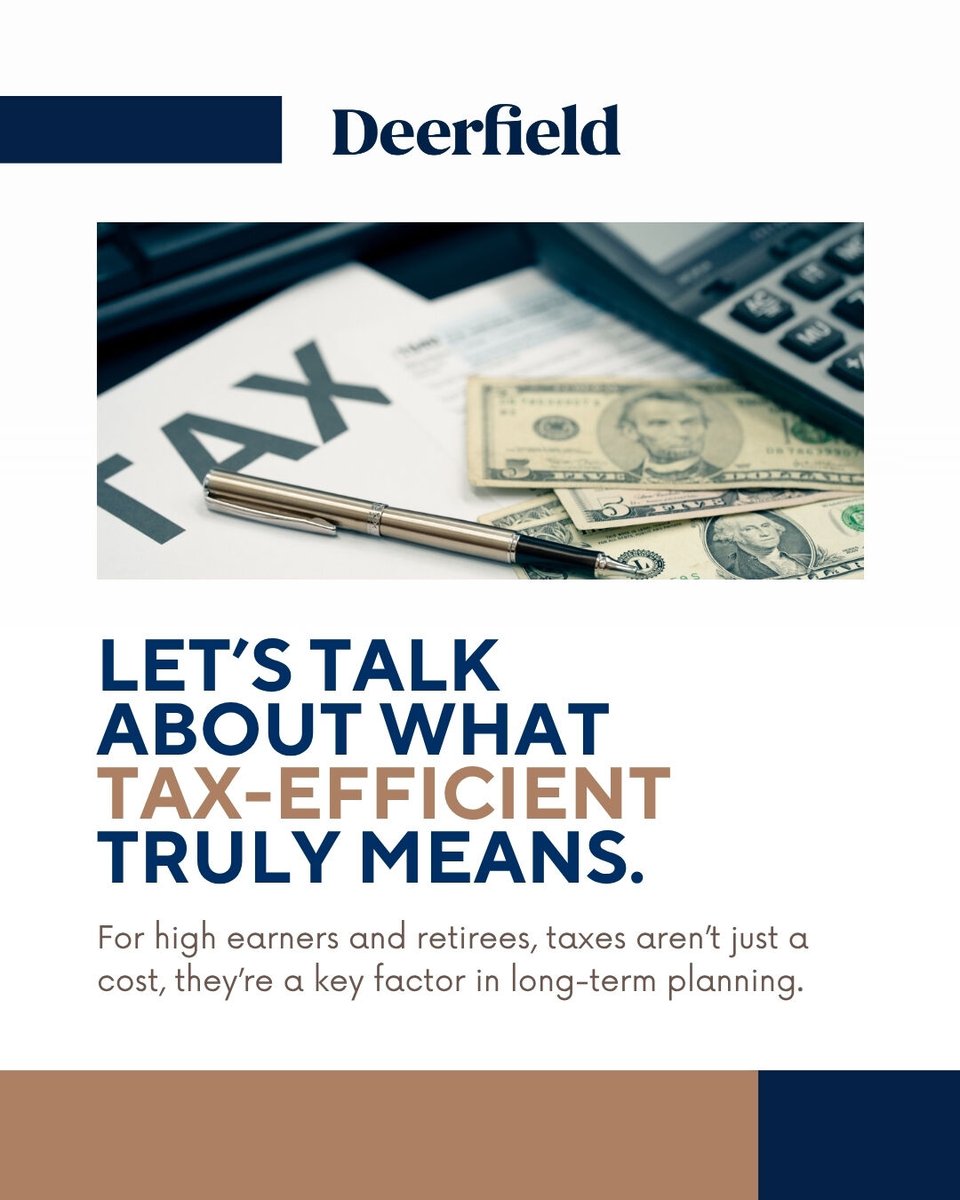DeerfieldFA's tweet photo. For high earners and retirees, taxes aren’t just a cost, they’re a key part of long-term planning. Smart strategies align income, investments, and giving with a tax-aware mindset. Let’s talk about what tax-efficient really means.

#TaxStrategy https://t.co/aEqqWHgjYm