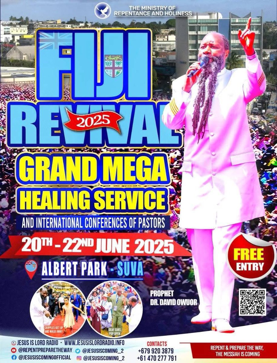 ArrepienteteM's tweet photo. 🇫🇯 FIJI 🇫🇯
                 🔥🔥AVIVAMIENTO🔥🔥
                                  
 DÍA 1 y 2 DE LA CONFERENCIA INTERNACIONAL DE PASTORES ~ 20 DE JUNIO DE 2025 Y 21 DE JUNIO DE 2025

GRAN MEGA SERVICIO DE SANIDAD ~ 22 DE JUNIO 2025 https://t.co/Sf6zFJzUyW
