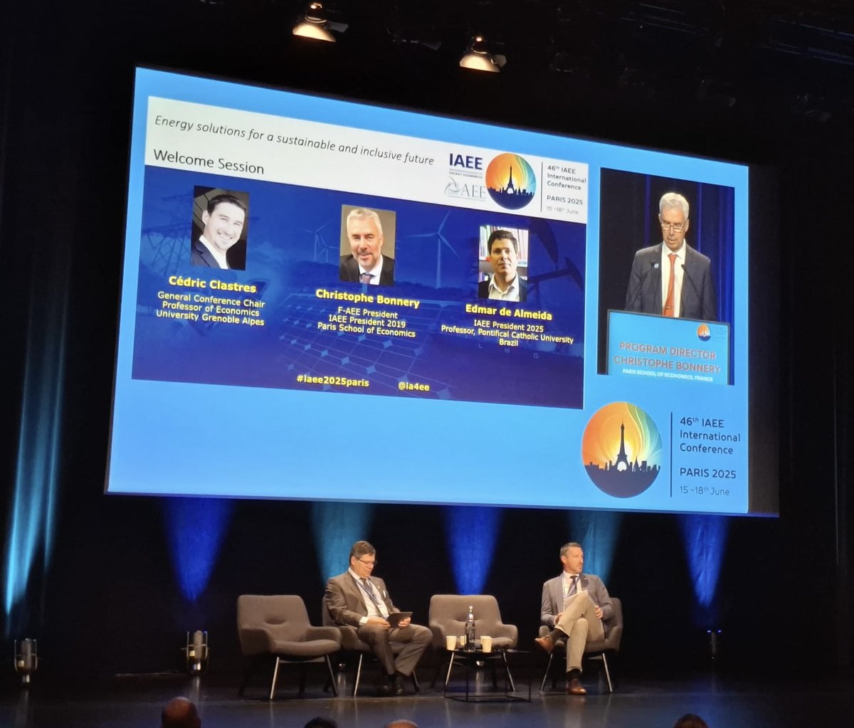 The 46th international conference of <a href="/IA4EE/">IAEE</a> has just started. 
Proud to open the first session with C.Clastres, Edmar de Almeida, Stephane Michel, <a href="/CGollier/">Christian Gollier</a> 

Energy solutions for a sustainable &amp; inclusive future

#iaee2025paris 
<a href="/TotalEnergies/">TotalEnergies</a>