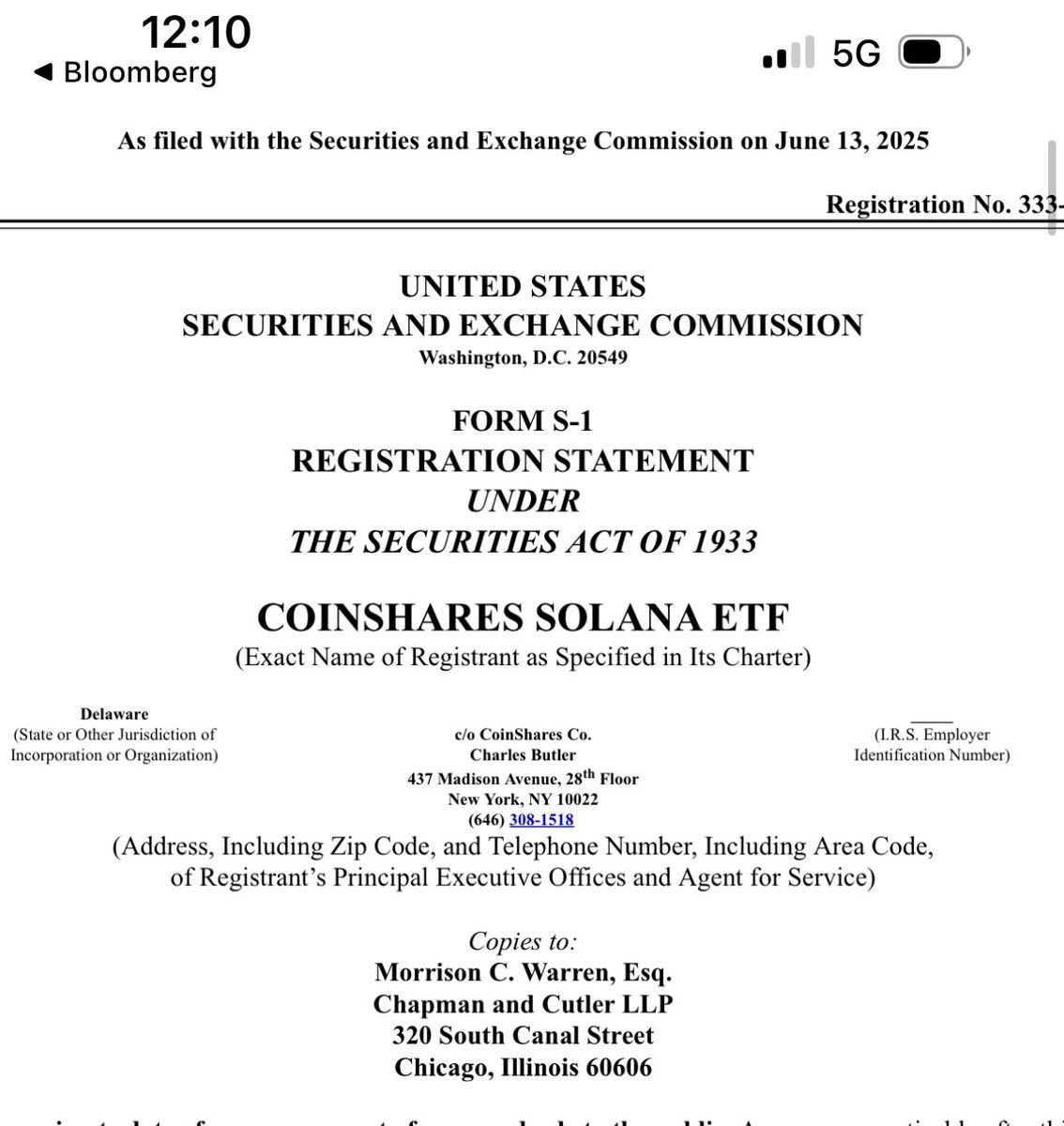 TheDustyBC's tweet image. 💥BREAKING: 

COINSHARES FILES S-1 WITH SEC FOR A SPOT $SOLANA ETF ($SOL) 🚨
