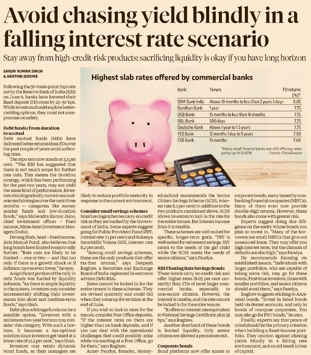 My article in Business Standard on where and how to invest in a falling interest rate scenario: