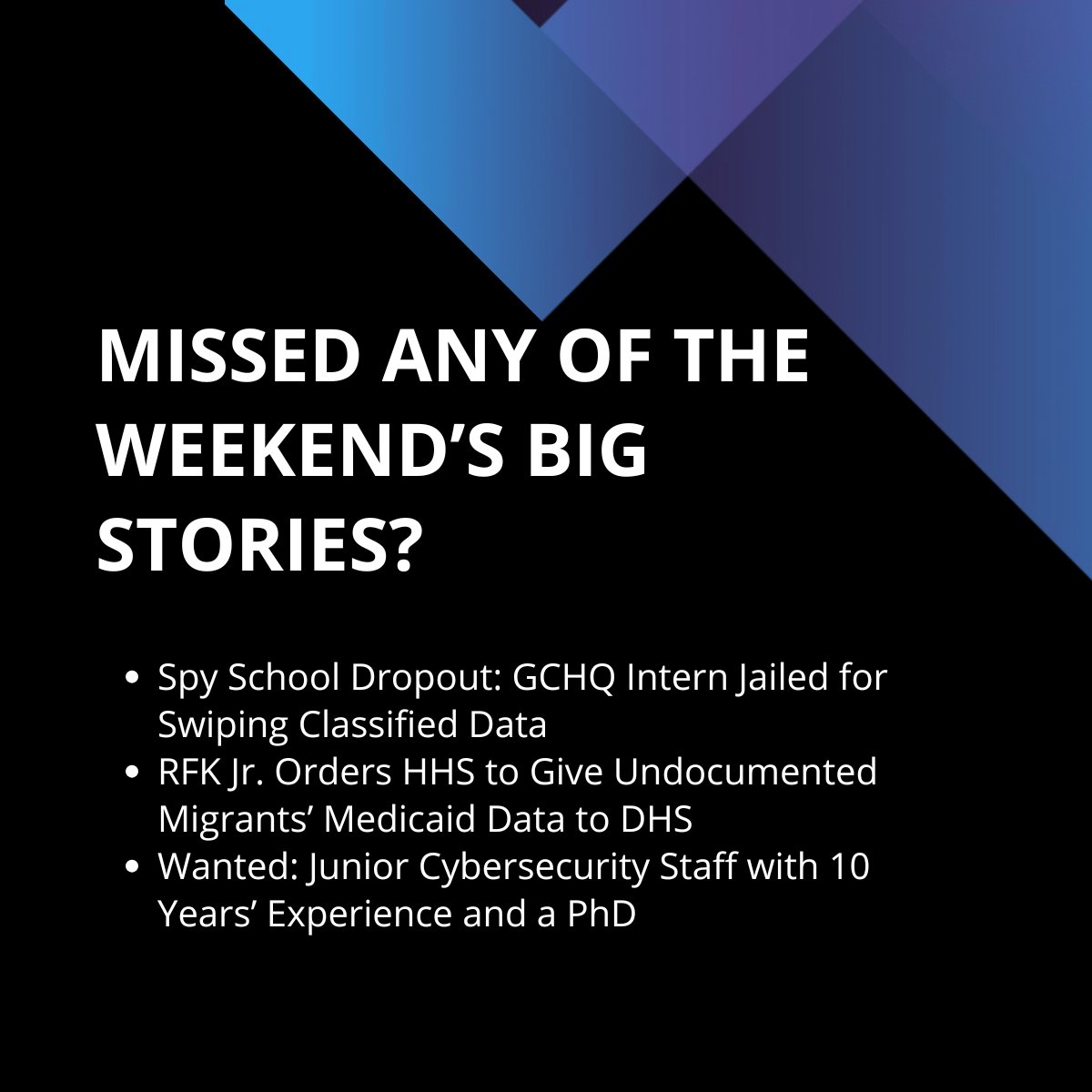 JeticoSoftware's tweet photo. 🆕Missed any of the weekend’s #CyberSecurity #TechNews?
Here's a selection: https://t.co/m7rl6C3a7t

@ConnorLBJones @a_greenberg @dnvolz @LawrenceAbrams @billtoulas 

#Roundup #GCHQ #Medicaid #HHS #DHS #WashingtonPost #Cyberattack #WestJet #Discord #Malware #DataBreach https://t.co/j7TFzeSNsF