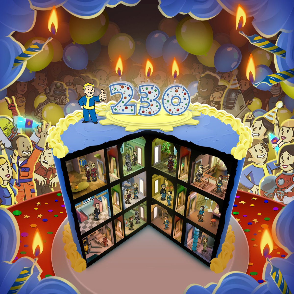 Questa settimana festeggiamo 10 anni di #FalloutShelter !
230.000.000 installazioni e il numero continua a crescere.

Grazie a tutti per aver scelto Vault-Tec.