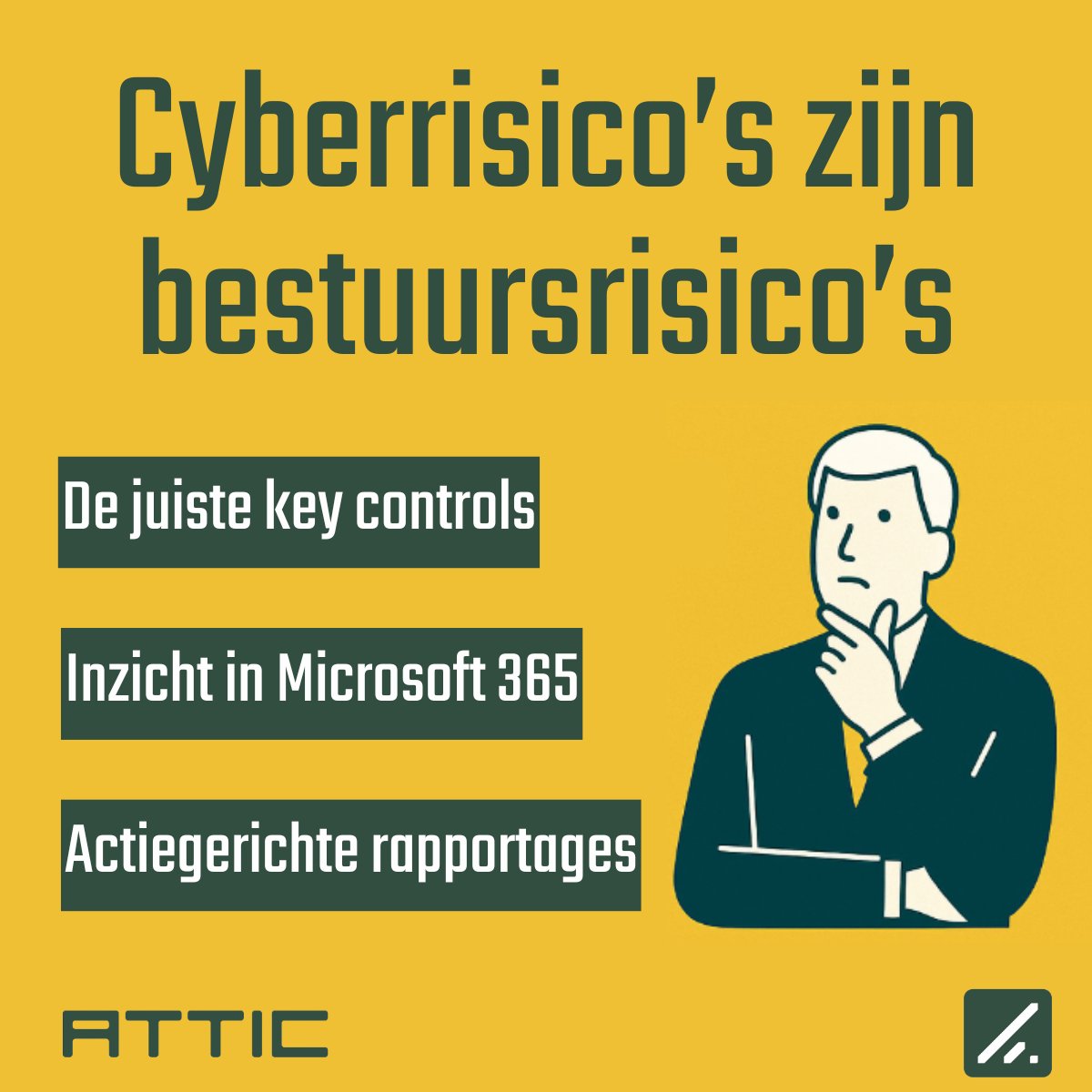 attic_security's tweet photo. Cyberrisico’s = bestuursrisico’s.

 Maar wat als je géén CISO hebt?

Voor mkb-bestuurders draait grip op cybersecurity om:

 ✅ key controls
 ✅ inzicht in M365
 ✅ actiegerichte tooling

Geen dure consultants. Wel overzicht én regie.

 #NIS2 #cybersecurity #mkb #Microsoft365 https://t.co/I1a71dXv90