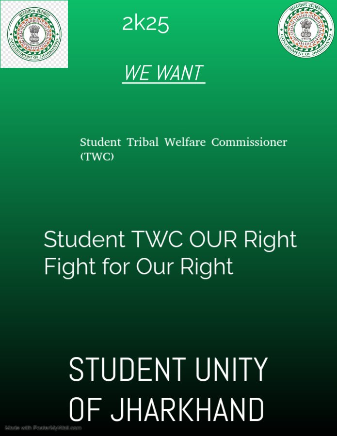 Khustersaba09's tweet image. #wewant
 Tribal Welfare Commissioner (TWC) @HemantSorenJMM 2k25
STUDENT TWC OUR RIGHT FIGHT FOR OUR FIRST  @JharkhandCMO @chamralindaJMM
#twc #fightforourright2k25