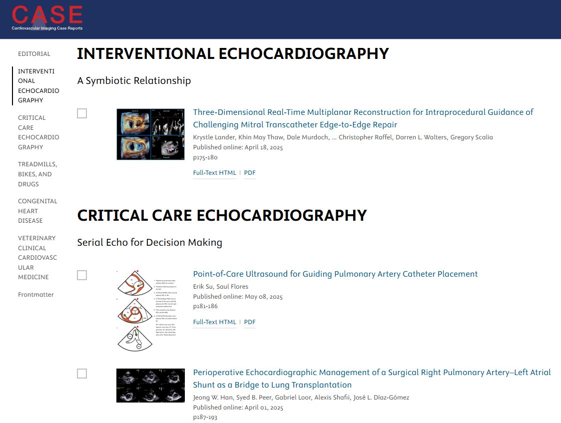 VLSorrellImages's tweet photo. #JADEL
Latest Issue of CASE @CASEfromASE includes outstanding example of M-TEER for our #IEEE enthusiasts; #POCUS guided PA catheter placement; contrast LVO in #StressEcho (3-for-1); and much more, even including #3DE of a BAV in a cat (for our tachycard VET friends).
@ASE360 https://t.co/iCq9OSH0Id