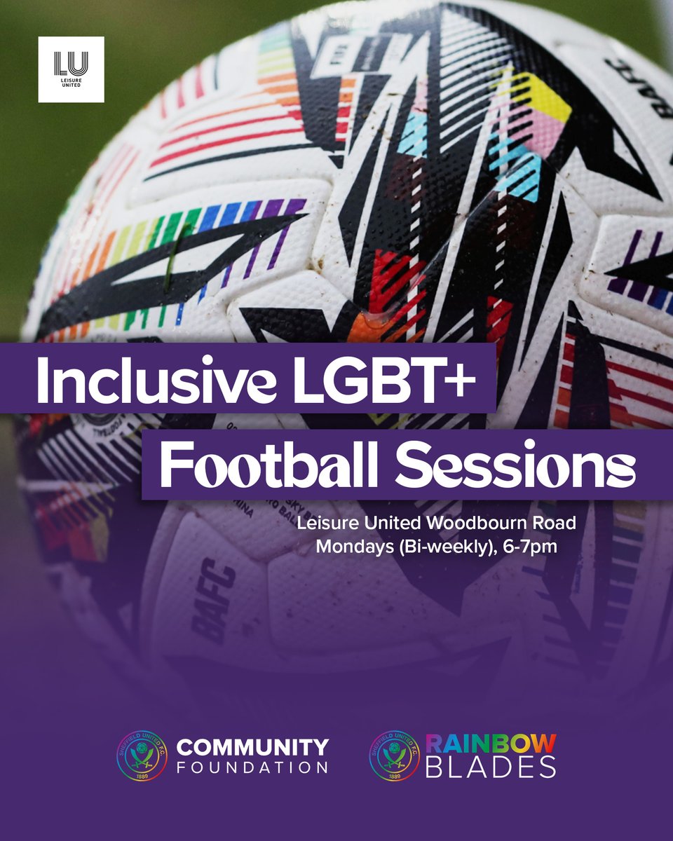 Sheffield United Community Foundation (@communitysufc) on Twitter photo Join our inclusive LGBT+ football sessions! ๐ณ๏ธโ๐
Working alongside our friends <a href="/rainbow_blades/">Rainbow Blades</a>, we're <a href="/LeisureUnited/">Leisure United Sheffield</a> Woodbourn Road (S9 3HL) on Mondays, 6-7pm (fortnightly).
Our next session is tonight! โฐ Join our inclusive LGBT+ football sessions! ๐ณ๏ธโ๐
Working alongside our friends <a href="/rainbow_blades/">Rainbow Blades</a>, we're <a href="/LeisureUnited/">Leisure United Sheffield</a> Woodbourn Road (S9 3HL) on Mondays, 6-7pm (fortnightly).
Our next session is tonight! โฐ