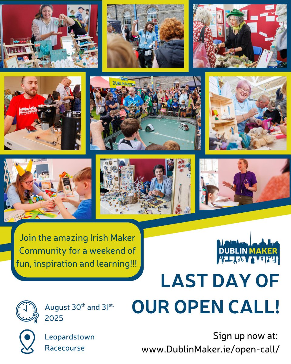 Dublin Maker (@dublinmaker) on Twitter photo π¨π¨ THIS IS NOT A DRILL! π¨π¨
Itβs the LAST DAY to apply for the Dublin Maker Open Call! π οΈβ‘οΈ
Got an invention, art piece, or wild idea?
Messy sketch? Half-built? Gloriously chaotic? We want it.
π
Deadline: MIDNIGHT TONIGHT
π Apply now: DublinMaker.ie/Open-Call/
#DublinMaker π¨π¨ THIS IS NOT A DRILL! π¨π¨
Itβs the LAST DAY to apply for the Dublin Maker Open Call! π οΈβ‘οΈ
Got an invention, art piece, or wild idea?
Messy sketch? Half-built? Gloriously chaotic? We want it.
π
Deadline: MIDNIGHT TONIGHT
π Apply now: DublinMaker.ie/Open-Call/
#DublinMaker