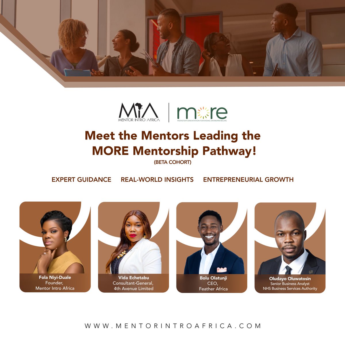 MentorIntroAfr's tweet photo. The MORE Mentorship Pathway: Beta Cohort is LIVE! 🚀
We're back with a bold new lineup of mentors ready to walk this journey with you — from clarity to confidence, and idea to impact. 💼✨

#MOREMentorship #MIAxMORE #BetaCohort #MentorIntroAfrica #BusinessLeadership https://t.co/eYoCoEC3Rg