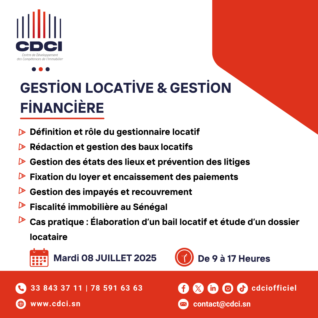 cdcisn's tweet photo. 📢 FORMATION – GESTION LOCATIVE &amp; GESTION FINANCIÈRE 
📅 Rendez-vous le Mardi 08 Juillet 2025
📞 Inscriptions &amp; infos :
📱 WhatsApp : +221 78 591 63 63
📧 contact@cdci.sn
🌐 https://t.co/kSa8nSASTx
#CDCI #FormationImmobilier #GestionLocative #FiscalitéImmobilière #Immobilier https://t.co/NalTtZ3HQI