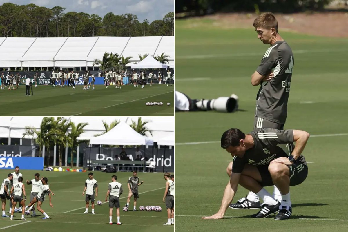 theMadridZone's tweet photo. 🚨 Real Madrid have been forced to build temporary structures at their train facilities in Miami. 

The club have had to build heated tents, changing rooms, portable showers, areas for ice water baths for recovery, and a mobile gym. @marca https://t.co/bpydFdmrvj