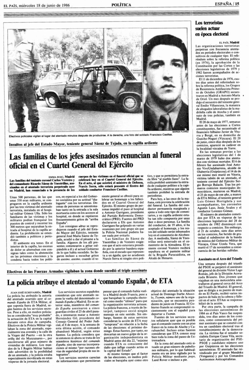Centro Memorial VT (@memorialvt) on Twitter photo 17/06/1986. Madrid. Se cumplen 39 años del asesinato por ETA-m del comandante <a href="/EjercitoTierra/">Ejército de Tierra 🇪🇸</a> RICARDO SÁENZ DE YNESTRILLAS MARTÍNEZ. Dos terroristas le ametrallaron en el coche oficial en el que regresaba desde la Capitanía General a su domicilio. Uno de los asesinos le remató. 17/06/1986. Madrid. Se cumplen 39 años del asesinato por ETA-m del comandante <a href="/EjercitoTierra/">Ejército de Tierra 🇪🇸</a> RICARDO SÁENZ DE YNESTRILLAS MARTÍNEZ. Dos terroristas le ametrallaron en el coche oficial en el que regresaba desde la Capitanía General a su domicilio. Uno de los asesinos le remató.