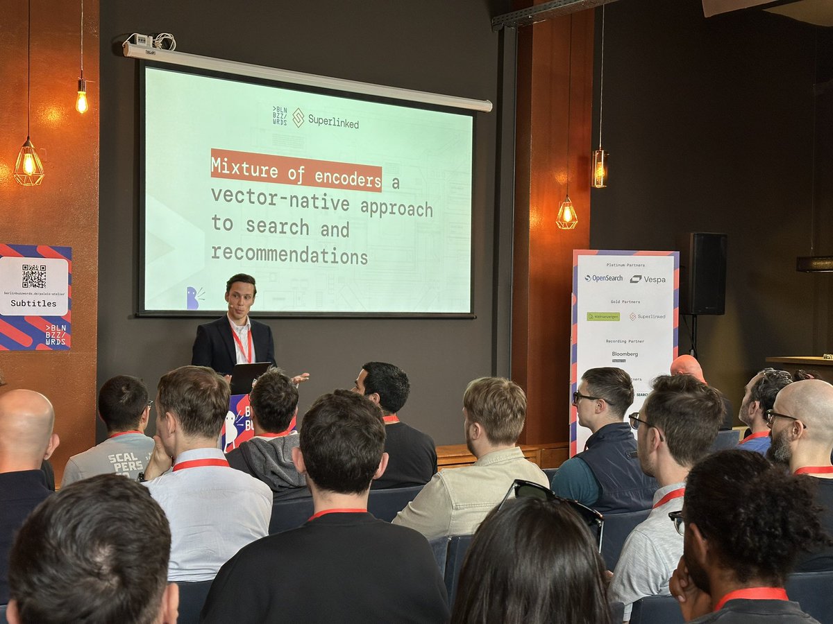 bengutkovich's tweet photo. Another week, another conference 😅 @superlinked’s team hand-delivers the “mixture of encoders” message to #bbuzz in Berlin 🙌🏻 https://t.co/jhRX4Jc2RM