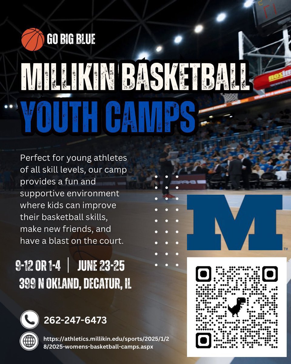 Millikin University WBB (@millikinwbb) on Twitter photo First day of youth camp is 1 WEEK AWAY‼️Registration still open! We are excited to have everyone in the gym! Youth camp open to girls & boys
Register at the links below or QR code
Elite Camp Registration: athletics.millikin.edu/sb_output.aspx…
Youth Camp Registration: athletics.millikin.edu/sb_output.aspx… First day of youth camp is 1 WEEK AWAY‼️Registration still open! We are excited to have everyone in the gym! Youth camp open to girls & boys
Register at the links below or QR code
Elite Camp Registration: athletics.millikin.edu/sb_output.aspx…
Youth Camp Registration: athletics.millikin.edu/sb_output.aspx…