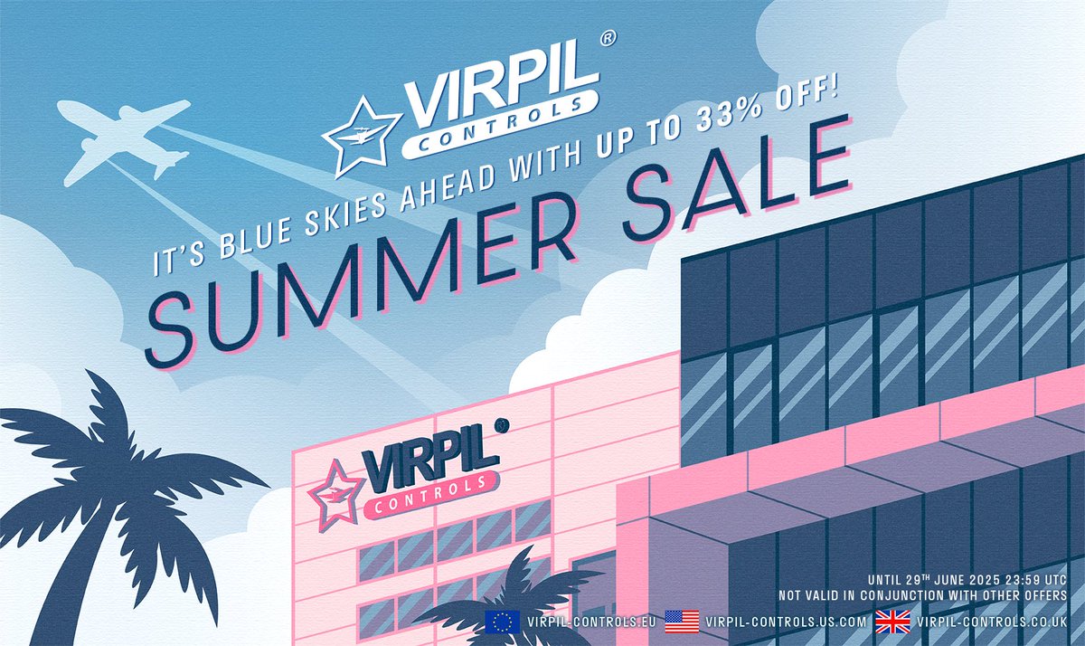 Summer is coming and there are blue skies ahead here at VIRPIL Controls! 🌞
Get upto 33% off on our Summer Sale and build your dream simpit to fly away on a virtual vacation! 🕹️
🇪🇺 | virpil-controls.eu
🇺🇸 | virpil-controls.us.com
🇬🇧 | virpil-controls.co.uk
