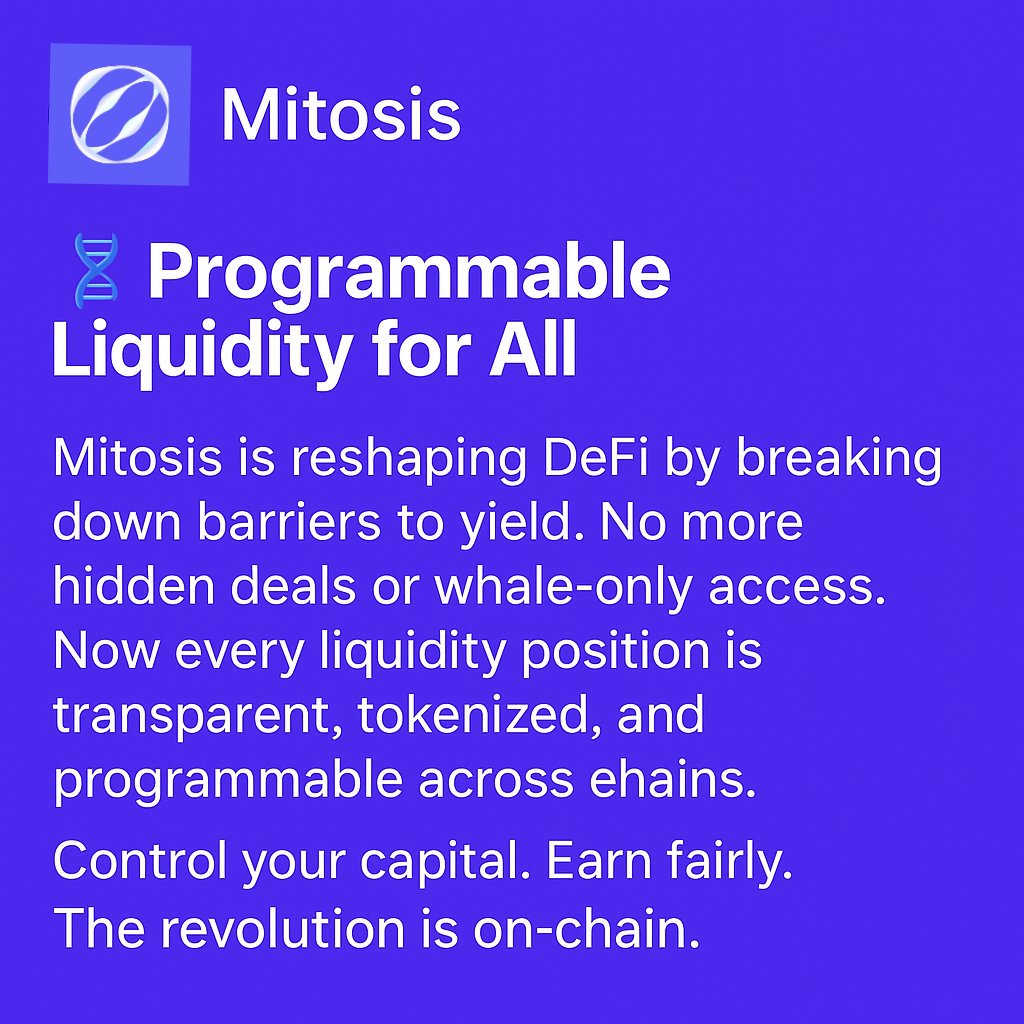 ninjacrypt12's tweet photo. @MitosisOrg  is redefining DeFi by transforming liquidity into a programmable, tokenized primitive.
No more backroom deals or opaque terms.
Every position is verifiable. Every yield opportunity is open.
📡 Liquidity, composability, and transparency — on-chain, by default. https://t.co/AoRXFCzuDf