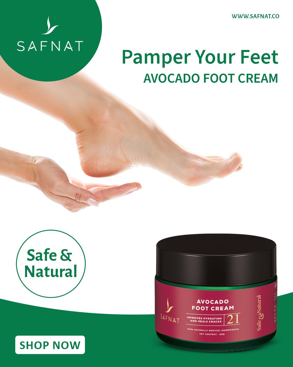 Safnat_co's tweet photo. SafNat’s  Avocado Foot Cream deeply nourishes, softens, and repairs dry, rough skin—leaving your feet smooth, hydrated, and refreshed.
.
.
.
.
#naturalskincare #safnat #skincareroutine #healthyskin #beauty #organicskincare #glowingskin #skincareproducts #natural #skincaretips https://t.co/t1rx0eJXcg