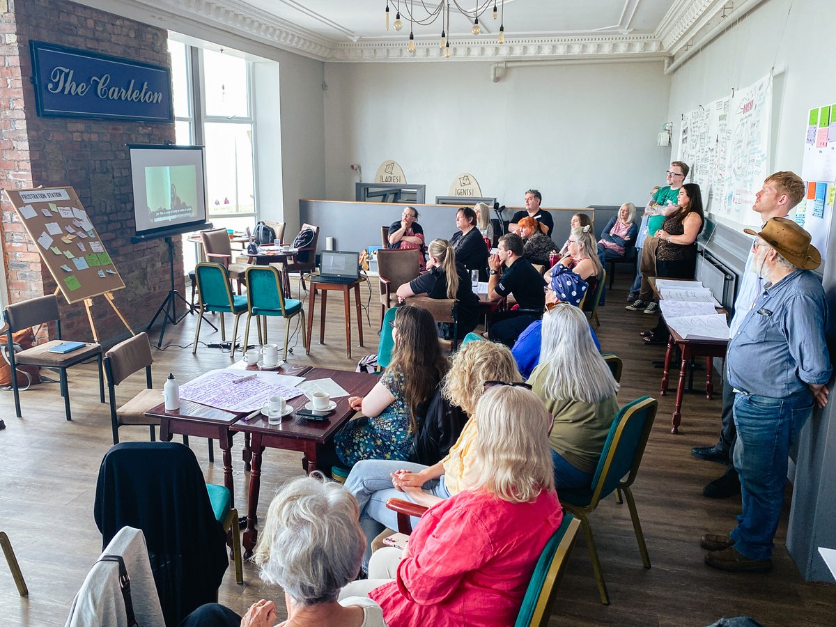 LancasterCVS's tweet image. Day 2 of #WestEndCAN kicked off with a recap from Yak, grounding us in Day 1’s insights — captured beautifully in visuals by Vaz from @QueerByGum. We moved into co-designing 5 resident-led projects, heading to #ParticipatoryBudgeting. Action, ownership, momentum. #CoProduction