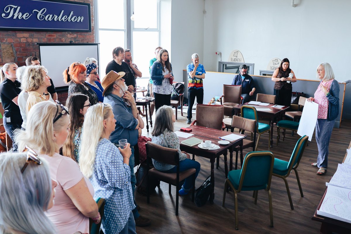 LancasterCVS's tweet image. Day 2 of #WestEndCAN kicked off with a recap from Yak, grounding us in Day 1’s insights — captured beautifully in visuals by Vaz from @QueerByGum. We moved into co-designing 5 resident-led projects, heading to #ParticipatoryBudgeting. Action, ownership, momentum. #CoProduction