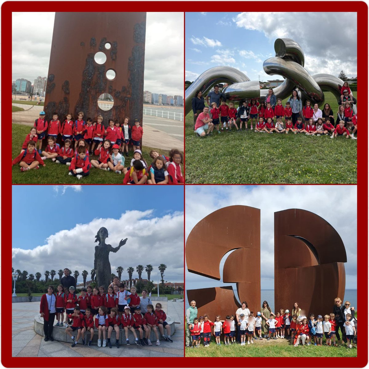 Mañana artística visitando esculturas y disfrutando por la costa de Gijón para nuestros alumnos de 3° infantil #Codema. Descubrimos, sentimos, medimos... 👏👏👏