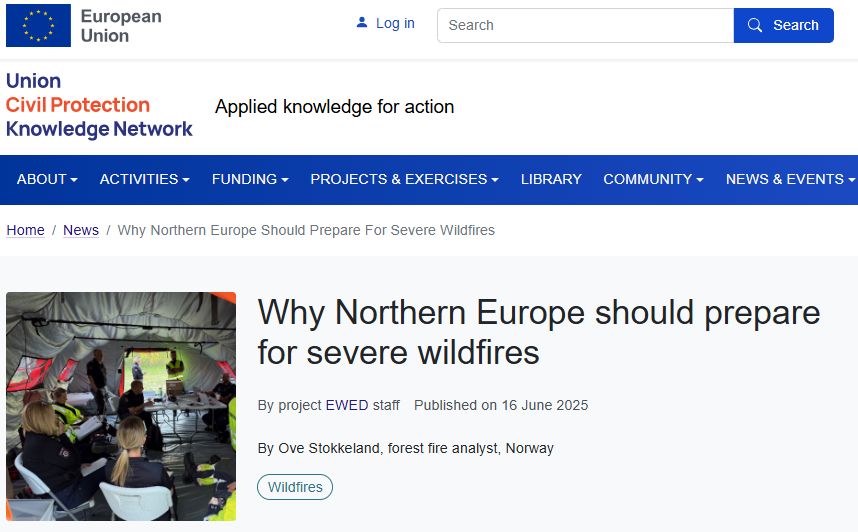 EWED (@ewedproject) on Twitter photo Why should Northern Europe prepare for severe wildfires?
Ove Stokkeland <a href="/ovestokkeland/">Ove Stokkeland</a>, from the Grenland Fire and Rescue Service in 📍 Norway, gives his point of view in this article 🔗👇
🗣 “Northern Europe can no longer consider itself immune to the wildfire threat. Climate Why should Northern Europe prepare for severe wildfires?
Ove Stokkeland <a href="/ovestokkeland/">Ove Stokkeland</a>, from the Grenland Fire and Rescue Service in 📍 Norway, gives his point of view in this article 🔗👇
🗣 “Northern Europe can no longer consider itself immune to the wildfire threat. Climate
