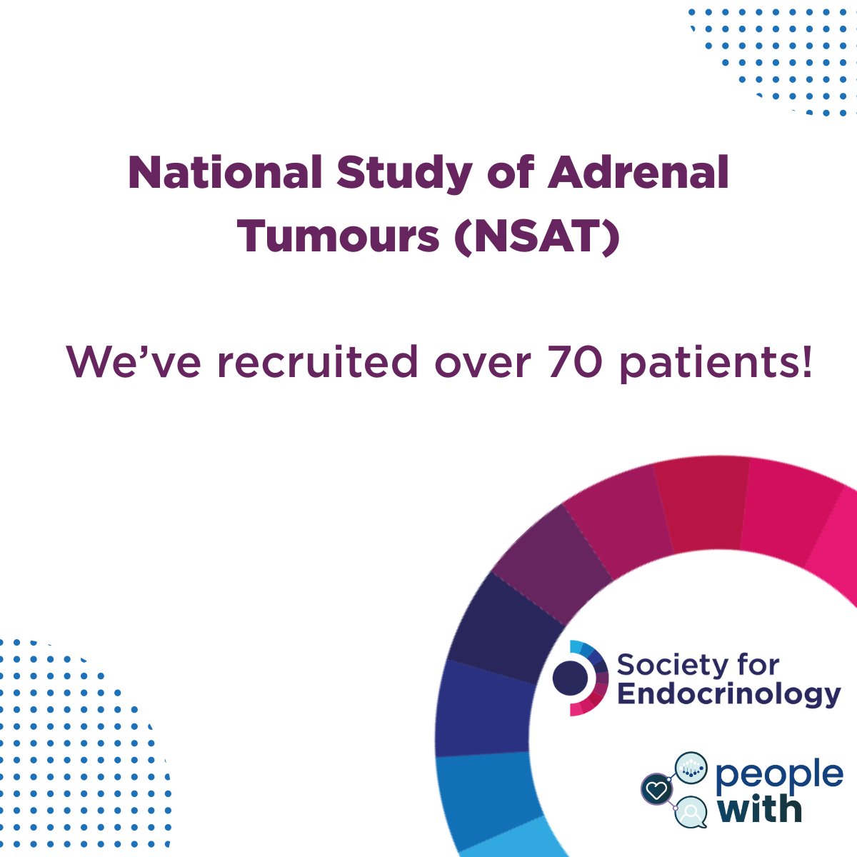 🎉 Milestone update! The National Study of Adrenal Tumours (NSAT) has now recruited over 70 patients - a huge step forward in adrenal tumour research.

Want to learn more about this vital study? Details here 👇 🔗 ow.ly/XZhh50W9xp4

#RealWorldData #Adrenal