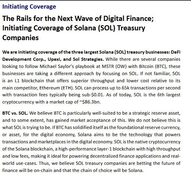 SolanaFloor's tweet photo. 🚨BREAKING BIG: Wall Street Giant @cantorfitzgerld has initiated coverage on @Solana treasury firms including Sol Strategies, Defi Dev Corp, and UPXI with Outperform ratings. 

The firm says Solana-oriented balance sheets deserve higher premiums than BTC peers due to native yield, volatility upside, and alignment with the future of onchain finance.