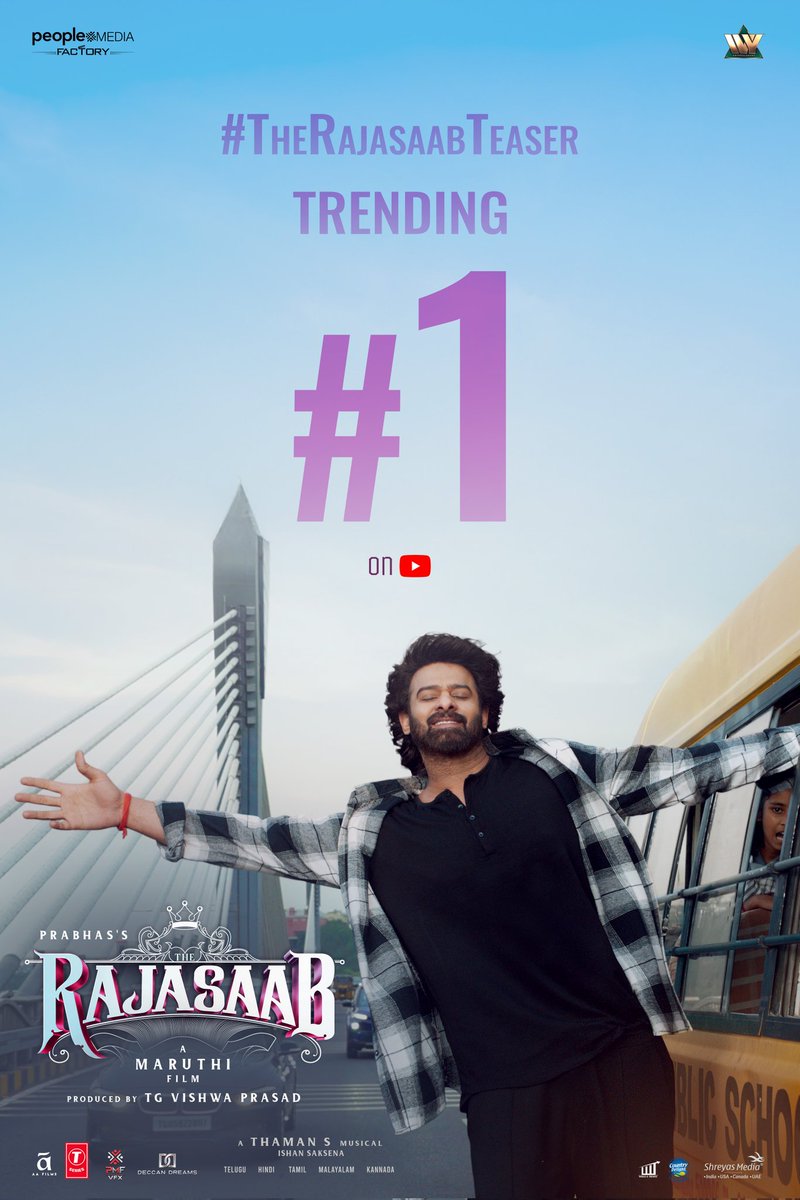 People Media Factory (@peoplemediafcy) on Twitter photo The entire nation is locked into #TheRajaSaab mode 💥💥
#TheRajaSaabTeaser is feeling all the highs of love and TRENDING #1 on YouTube 🔥🔥
— youtube.com/watch?v=NZbmcl…
#TheRajaSaabOnDec5th
#Prabhas @DuttSanjay <a href="/DirectorMaruthi/">Director Maruthi</a> <a href="/AgerwalNidhhi/">Nidhhi Agerwal 🌟 Panchami</a> <a href="/MalavikaM_/">Malavika Mohanan</a> #RiddhiKumar The entire nation is locked into #TheRajaSaab mode 💥💥
#TheRajaSaabTeaser is feeling all the highs of love and TRENDING #1 on YouTube 🔥🔥
— youtube.com/watch?v=NZbmcl…
#TheRajaSaabOnDec5th
#Prabhas @DuttSanjay <a href="/DirectorMaruthi/">Director Maruthi</a> <a href="/AgerwalNidhhi/">Nidhhi Agerwal 🌟 Panchami</a> <a href="/MalavikaM_/">Malavika Mohanan</a> #RiddhiKumar