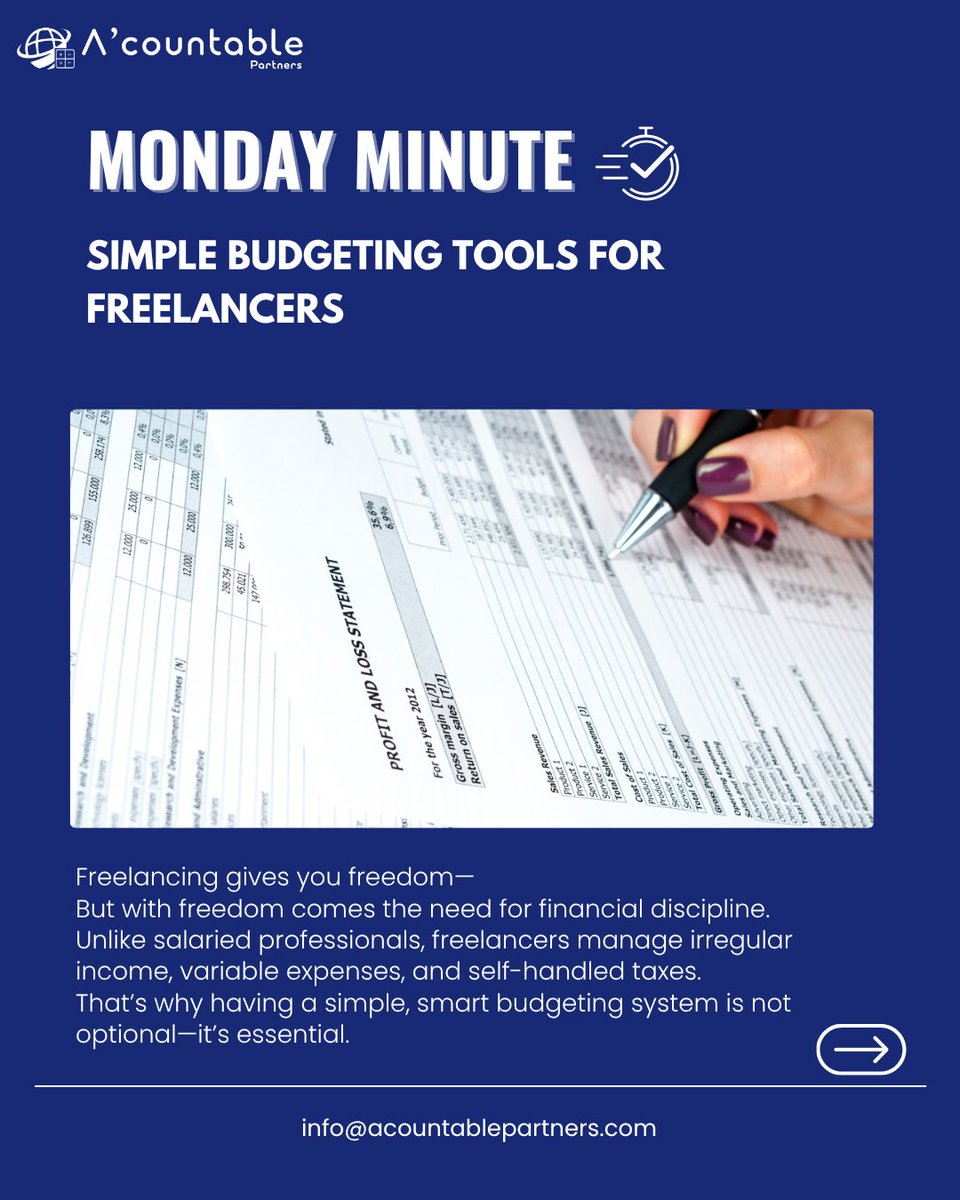 acountablep's tweet photo. Track your money like a business, not a hobby. 💸
Treat your freelance career like a business—budget smart, grow fast.📈
#acountablepartners #mondayminute #consulting #consultants #finance #financetips #freelancerfinance #budgetwisely https://t.co/7kiOQiRVF5