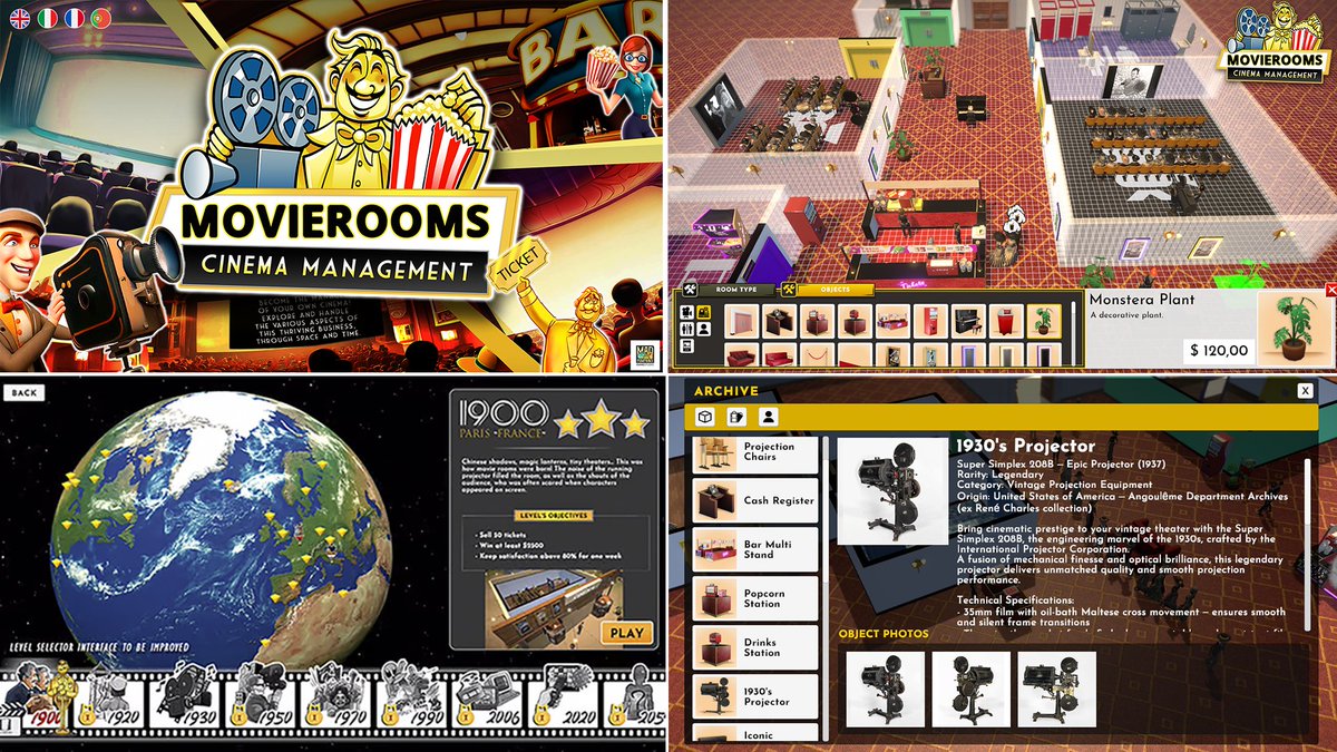 <a href="/indiegameiacs/">Indiegameiacs</a> Hello! We are continuing with the development of <a href="/Movierooms_sim/">Movierooms - Cinema Tycoon</a>  , if you are interested we will send you aSteam key to try out the historical mode as well! Sandbox mode is still available on #SteamNextFest Thank you and enjoy!
