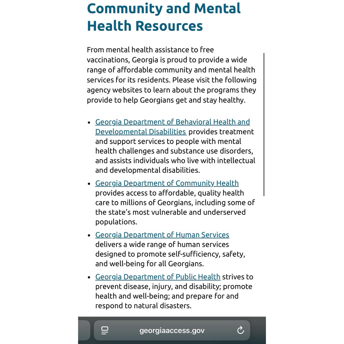 ColgaNavigator's tweet image. From mental health assistance to free vaccinations, Georgia is proud to provide a wide range of affordable community and mental health services for its residents. Please visit the following agency websites to learn about the programs they provide to help Georgians get healthy.