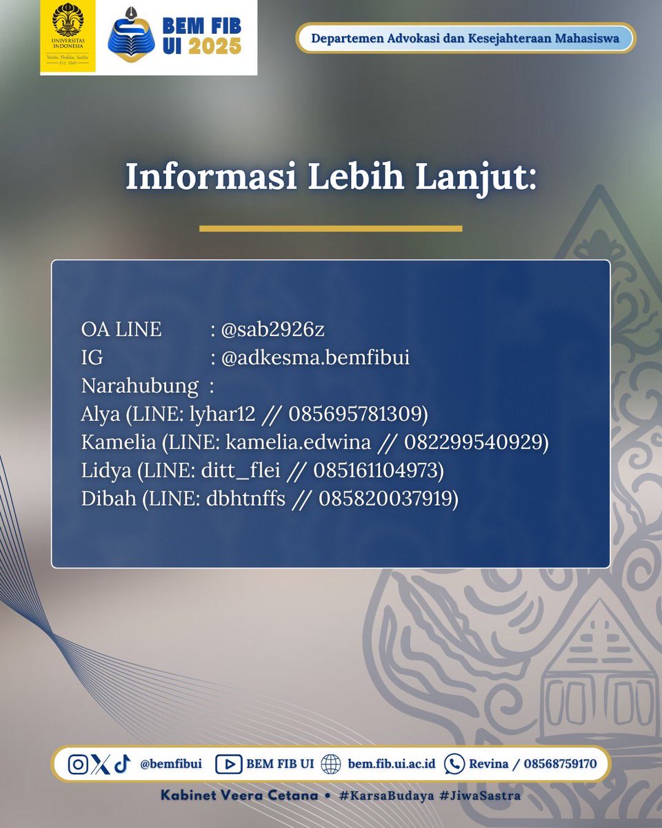 WELKAM WELKAM DI FIB UI!!😍🎉 

Jangan lupa cek ingfo dibawah yaaww👇🏻👇🏻👇🏻🤭🤭🤭