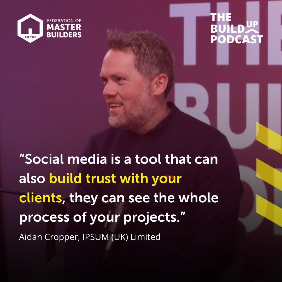 Social media can also build trust with your clients🗝️

Check out episode 4 of The Build Up Podcast brought to you by The Federation of Master Builders 🎧

🎙️Listen now🎙️
ow.ly/p2J050W8h3L