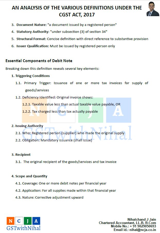 NihalchandJJain's tweet photo. Hi,
Continuing our "Deep Understanding of Definition Series", today we will examine the 38th definition of the CGST Act, which is section 2(38), which deals with the term "Debit Note"

Let's relearn the law from the word go.

@GSTwithNihal
#gstwithnihal #gst #idt #debitnote https://t.co/kW2DVP3iNT