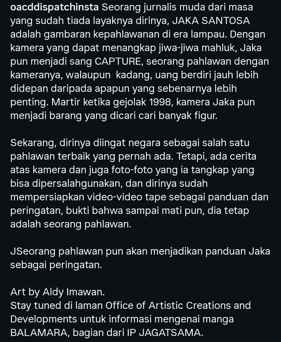 OACDDispatchX's tweet photo. Jurnalis muda yang sudah tiada layaknya dirinya, Jaka Santosa adalah gambaran dari kepahlawan era lampau. 

Seorang Pahlawan pun akan menjadi panduan Jaka sebagai peringatan
 
Art by Aldi Imawan
Stay tuned pada komik BALAMARA dari JAGATSAMA. https://t.co/zW7r2j0DqA