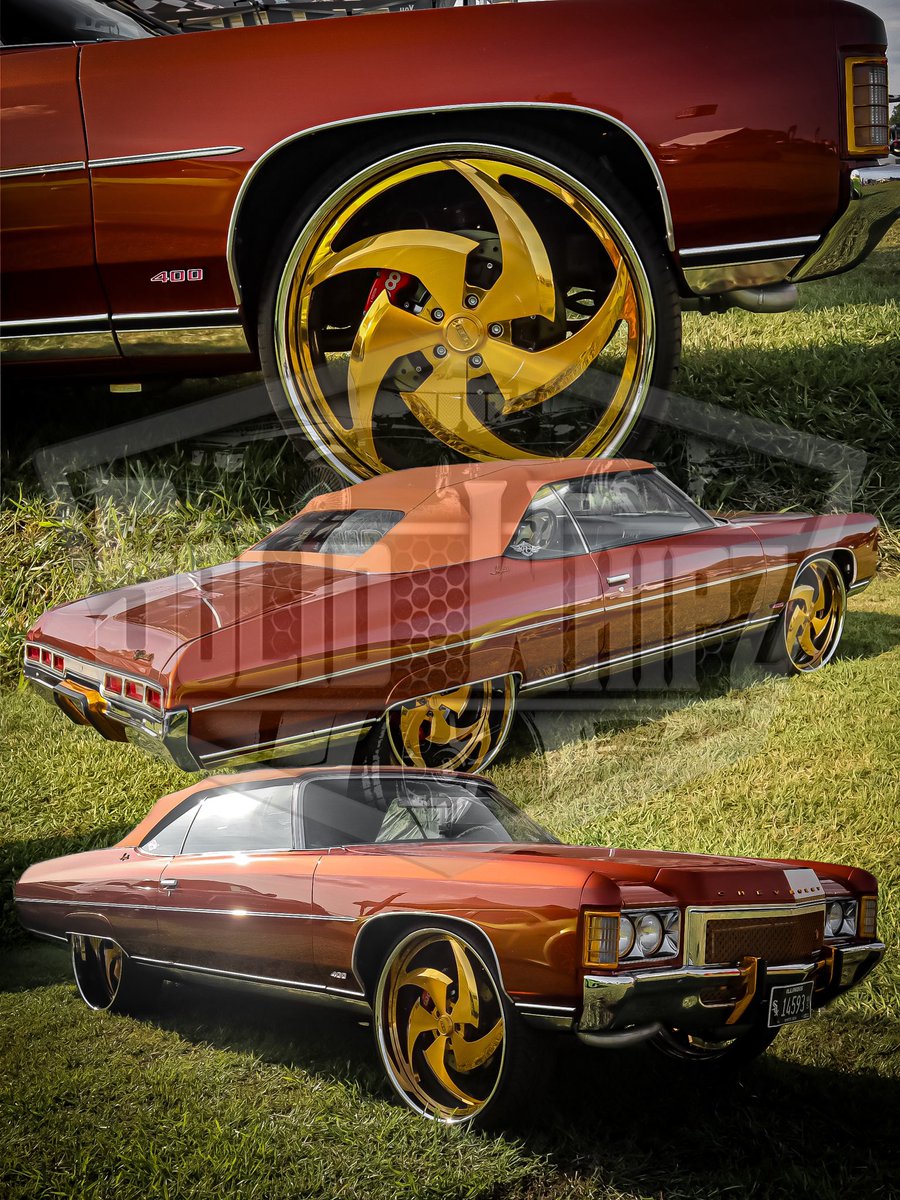 SolidWhipz's tweet photo. @qcoleman918 Twin Turbo ‘71 Impala tucking gold 28-inch @mtw805 billet wheels backed by @wilwooddiscbrakes
———
#SolidWhipz #RickRossCarshow #MTW #Billets #Wilwood #SprayedByPC #Chevrolet #Impala #71Impala #Donk https://t.co/FoyJcJRe0y