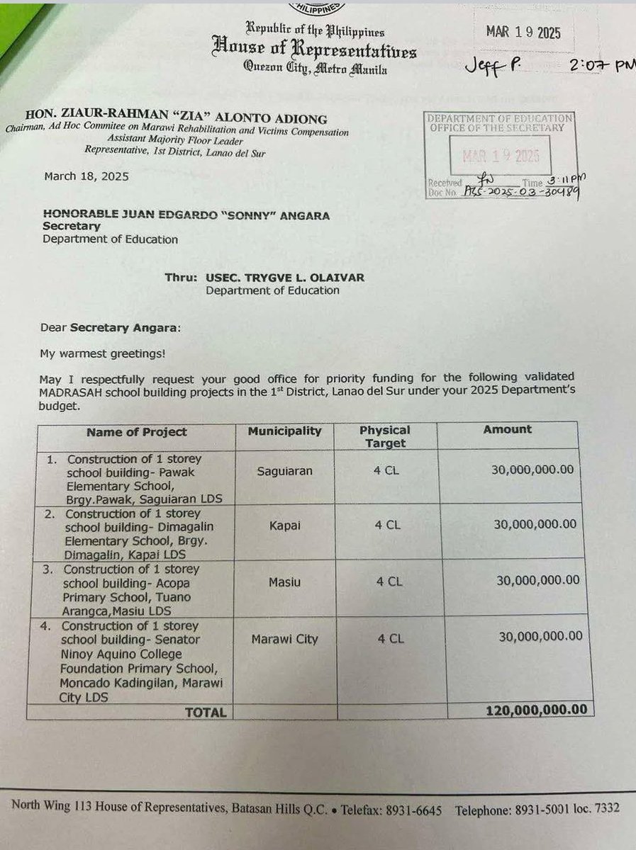 MamaPiaya's tweet photo. I heard hosts on TV Patrol discussing how much it costs to build one classroom. 

According to Congressman Zia Adiong: Around ₱4-7M per classroom.

In these documents, he asks ₱285M to fund the construction of 8 buildings for a total of 62 classrooms. ₱30M for a building with only 4 classrooms? 

No wonder there's a shortage of classrooms  and no wonder ayaw ni Adiong kay VP Sara.