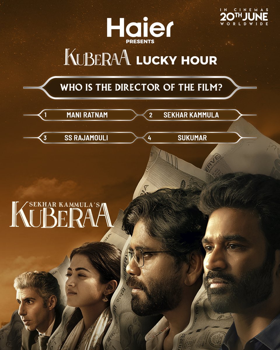 🎬 Think you’ve got your facts straight? Time to prove it!
Guess the director’s name and WIN free movie tickets to witness the mystery unfold on the big screen.
✅ Follow <a href="/IndiaHaier/">Haier India</a> 
✅ Comment or DM your answer
The faster you are, the better your chances! 
#Kuberaa #Haier