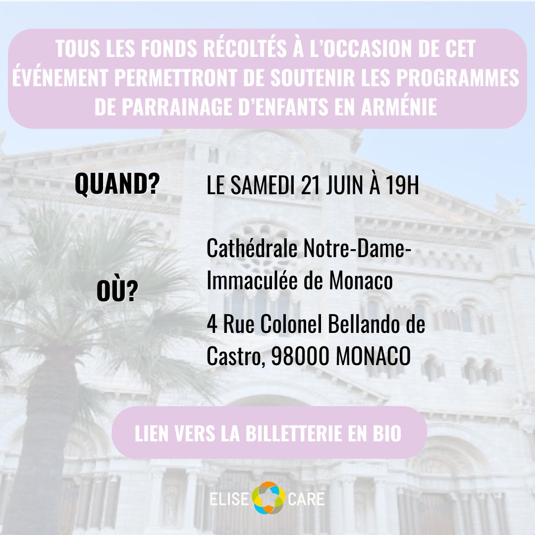 Concert pour l’Arménie – Fête de la Musique 2025

À l’occasion de la Fête de la Musique, l’ONG Elisecare organise, en partenariat avec le diocèse de Monaco, un concert dans la cathédrale de Monaco, en soutien aux enfants de la guerre.

Billetterie: urls.fr/LY0dn1