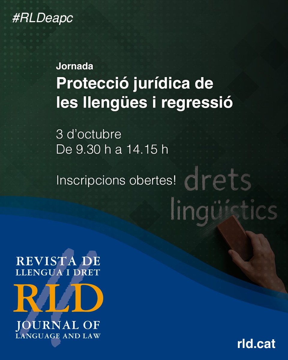 🗓️ El 3/10 tens una cita a la jornada de l’#RLDeapc sobre protecció jurídica de les #llengües i regressió. Explorarem sortides al retrocés que representen jurisprudència i normativa recents per a les #LlengüesOficials pròpies. Inscripcions obertes! 

📲 gen.cat/4jOPBD5