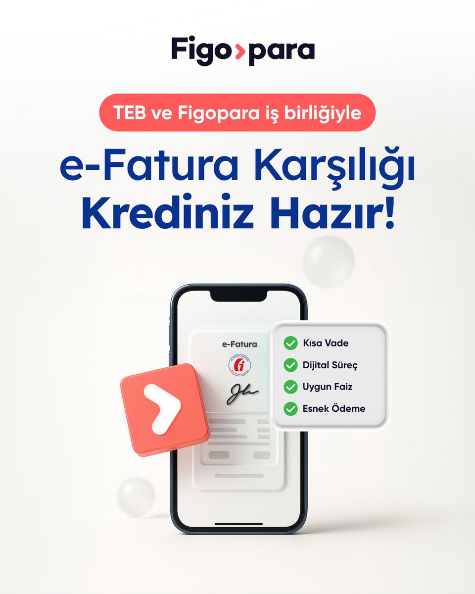 TEB iş birliğiyle KOBİ’ler için dijital finansman dönemi! Artık <a href="/TEB/">TEB</a> müşterisi işletmeler, Figopara üzerinden e-Fatura karşılığı rotatif krediye kolayca ulaşabiliyor.
-Vade beklemeden nakit
-Hızlı ve dijital kredi süreci
-Uygun maliyetli çözüm

Detaylar: lnkd.in/dp8v-23D