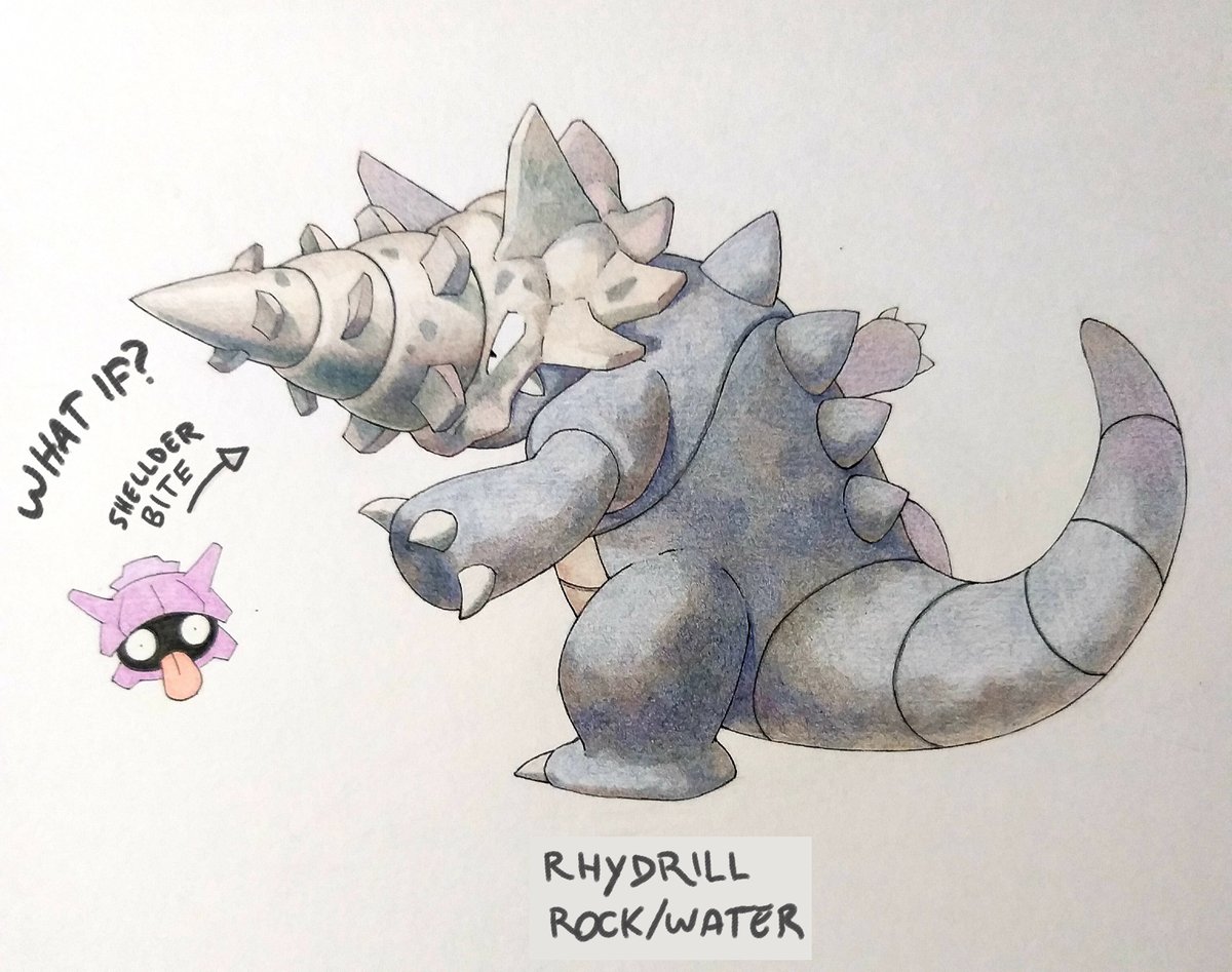 A shellder bit a rhydon's horn while drinking water #Pokemon