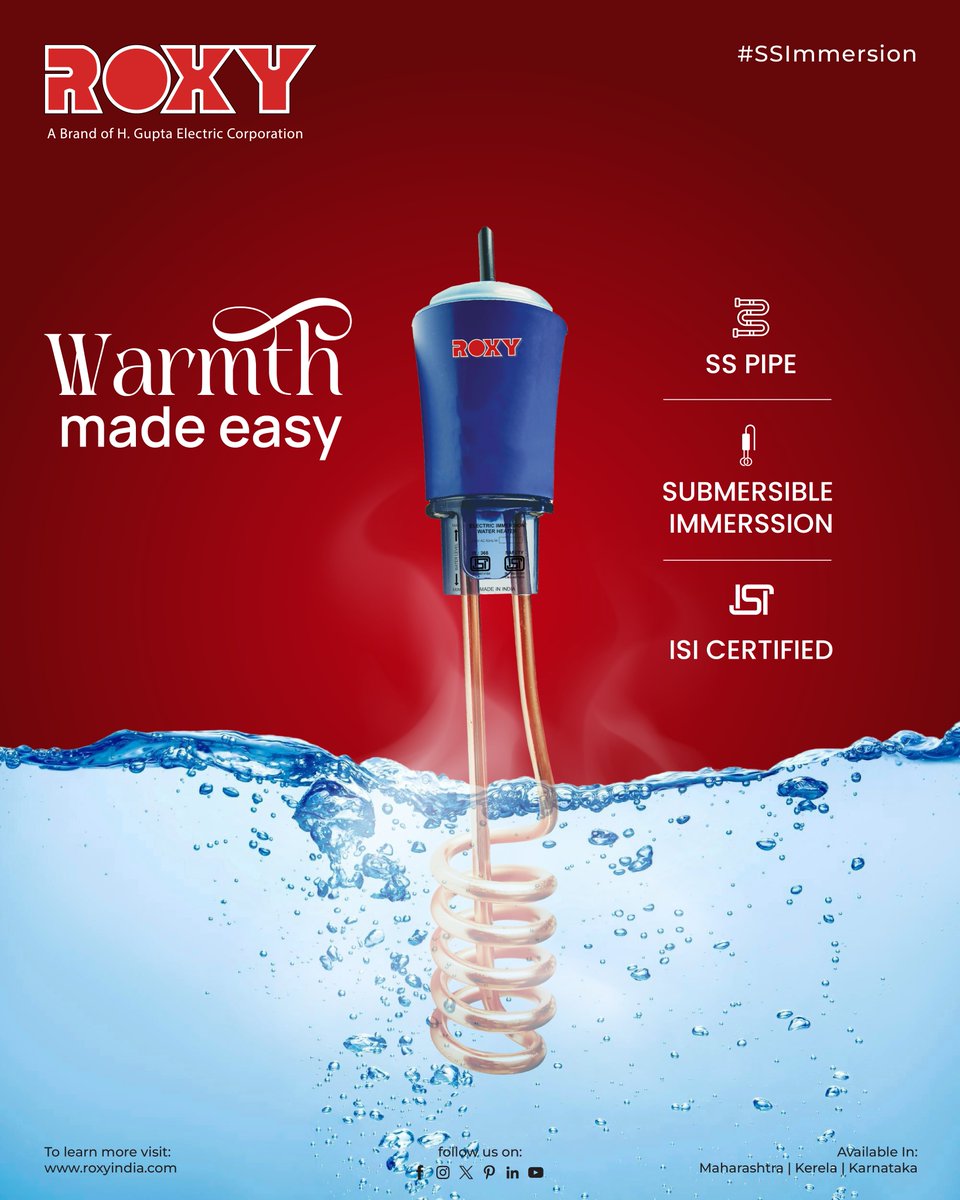 RoxyAppliances's tweet photo. Experience instant warmth with ROXY – safe, strong, and super efficient.
.
.
.
For more visit:- https://t.co/uYeGWpZmPO
.
.
.
#RoxyImmersionRod #WarmthMadeEasy #SSImmersion #ISIcertified #QuickHeating #SubmersibleHeater #DurableDesign #HomeEssentials #WinterReady #MadeInIndia https://t.co/DSLw5nRzDl