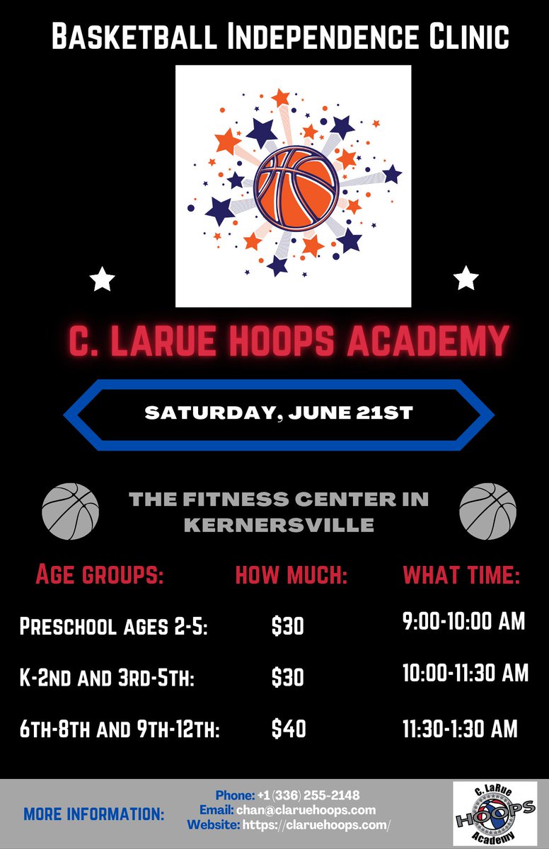 ChanLaRue's tweet photo. C. LaRue Hoops - Program Alert:

Basketball Independence Clinic

When: Saturday, June 21st, 2025
Where: The Fitness Center, Kernersville
What: Skills &amp; Drills - Competitions - Games

#basketball #basketballislife #basketballtraining #basketballskills #basketballclinic https://t.co/a0Q1xDTols