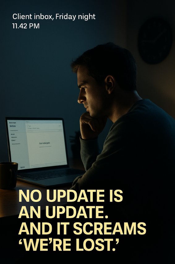 You get paid to code.
You stay hired because your clients feel confident.

Not impressed.
Not informed.
Confident.

That’s why we send weekly updates.
Always.
No matter how quiet the week was.

📍 What’s done
⚠️ What’s blocking
🎯 What’s next

Format depends on the client:
PDF.