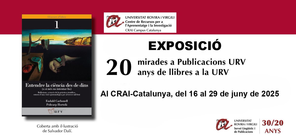 CRAI URV (@craiurv) on Twitter photo Exposició "20 mirades a Publicacions URV. 20 anys de llibres"
Destaca vint cobertes de llibres. Obres d'art de diferents estils i tècniques que fan de pòrtic als llibres de <a href="/PublicacionsURV/">PublicacionsURV</a>.
📍#CRAICatalunya
📅Del 16 al 29 de juny
🔗tuit.cat/qmFfz Exposició "20 mirades a Publicacions URV. 20 anys de llibres"
Destaca vint cobertes de llibres. Obres d'art de diferents estils i tècniques que fan de pòrtic als llibres de <a href="/PublicacionsURV/">PublicacionsURV</a>.
📍#CRAICatalunya
📅Del 16 al 29 de juny
🔗tuit.cat/qmFfz