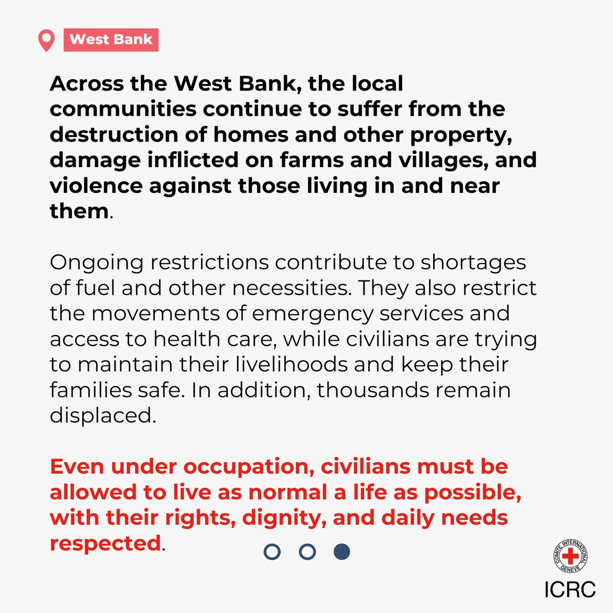 In Gaza, civilians continue to be killed and injured as intense hostilities continue. 

Due to the ongoing restrictions of humanitarian assistance, people are also struggling to access basic goods, including fuel.