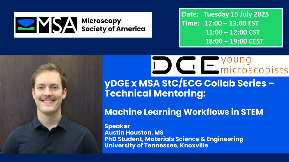 🌍 First-ever <a href="/_ydge/">DGE Young Microscopists (yDGE)</a>  x <a href="/MSAStudent/">MSA Student Council</a> / ECG collab is here!

Join us for a live demo on
🧠 ML Workflows in STEM
💻 K-means clustering in Jupyter
👨‍🏫 Led by Austin Houston, MS
🎓 PhD Student <a href="/UTKnoxville/">UT Knoxville</a> 

No experience needed!
🔗 Register: bit.ly/ydgemsastcseri…
#yDGE #MSAStC #STEM